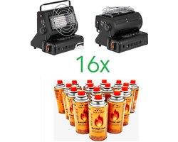 SMH LINE® Gaskachel - 2in1 - Camping gaskachel - Incl. 16x Gasflessen en Kookrooster - Heater - Kacheltje - Terrasverwarmer - Draagbare