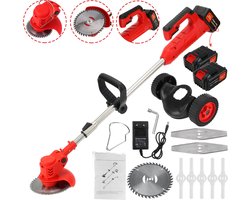 DrillPro Grastrimmer-Oplaadbare Draadloze Elektrisch Grastrimmers-Draaibaar Grasmachine-Grasmaaier-Grasmaaier-Instelbare steel-42V met 2 Accu-voor Tuin Gazon Trimmen-Rood