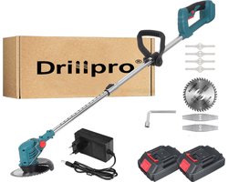 DrillPro Grastrimmer-Oplaadbare Draadloze Elektrisch Grastrimmers-Draaibaar Grasmachine-Grasmaaier-Instelbare steel-met 2 Accu-voor Tuin Gazon Trimmen-Blauw