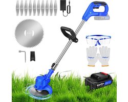 Gran Vida® - Grastrimmers Met Accu - 21V Lithium-Ion Batterij - Verstelbare Handgreep - Inclusief 10 Metaalbladen - Blauw