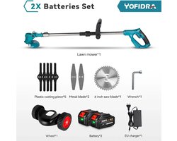 ShopEighty8 - Grasmaaier Electrisch - Grasmaaier Accu - Gras Trimmer - Opvouwbaar - Snoeien - Compatibel met Makita 18V Batterij - 1500W - 2 x Accu - Groen