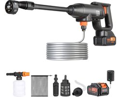 accu-hogedrukreiniger, draadloze waterdrukreiniger, spuitpistool, hogedrukreinigerpistool (220W 21V, 40bar, voor mobiele reiniging en irrigatie, 4L/min, inclusief accessoires, oplader)