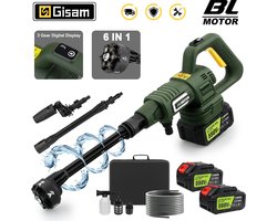 EML STORE Gisam Hogedrukreiniger - Elektrisch - Borstelloos - 200bar - 3 Versnellingen - 6 in 1 - (Inclusief 2x Makita Accu) - Digitaal display - Groen