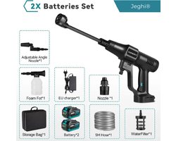 Jeghi® Accu Hogedrukreiniger 6 in 1 - Hoge drukspuit - Cleaner - Tuinslang - Auto Cleaner - 2x Accu 18V - max. 200 bar - 3 standen - incl. 5m waterslang