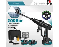 Jeghi® Accu Hogedrukreiniger 6 in 1 - Hoge drukspuit - Cleaner - Tuinslang - Auto Cleaner - incl. 2x Accu 18V - max. 200 bar - 3 standen - incl. 5m waterslang