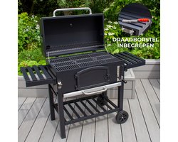 BBQ Grill XXL Rookoven Smoker- Houtskool Barbecue Tuin - Inclusief Regenhoes Draadborstel Uitklapare Opbergruimte