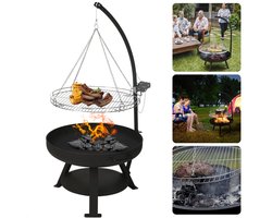 Cheqo® Verstelbare Barbecue - BBQ - Houtskool Barbecue - Metalen Vuurschaal Buitenhaard - Verstelbare Kookhoogte - Tuinhaard met BBQ