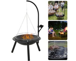 Cheqo® Verstelbare Barbecue Met Grillrooster en Ketting - Ø55Cm - Hoogte 100Cm - BBQ - Vuurschaal - Houtskool BBQ