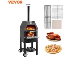 Draagbare Pizza Oven - Pizza Oven - Met Wielen - Roestvrijstaal - 2 Lagen - Houtskool - Camping - Achtertuin