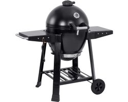 Gietijzeren Kamado 21 inch Grillchef by Landmann - Met grilloppervlak Ø 50 cm grillwagen met 2 zijtafels in zwarte hamerslagoptiek | poedercoating, verchroomd, porselein geëmailleerd - Houtskoolgrill - Met thermometer - Dubbelwandig - BBQ Egg