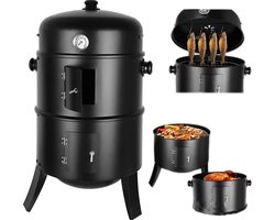 Homager Store barbecue met rook gedeelte - Gestookt op kolen - 3 in 1 roker barbecue - 3 in 1 multifunctionele barbecue - 3 in 1 barbecue - Premium smoker - Rook gedeelten - Houtskool - Met thermometer - Smoker barbecue