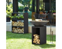 Homehabbits Vuurschaal barbecue zwart met grillring - RVS buitenkeuken