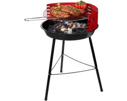 Houtskoolbarbecue Ø36 cm | Verstelbare Grill BBQ | Halfopen | BBQ | Zwart / Rood