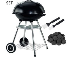 Houtskoolbarbecue XL 47 CM inclusief 3 KG Briketten en 2 Marinadekwasten en BBQ Hoes - Voordeelverpakking - Kogelbarbecue