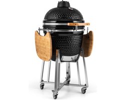 Klarstein Kingsize Kamado Grill - Barbecue op kolen - BBQ van roestvrij staal - Met deksel - Verrijdbaar door wieltjes - Inclusief zijtafels en thermometer - Zwart