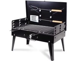 Koffer BBQ | Houtskool Barbecue | Opvouwbare inklapbare meeneem kolen BBQ inclusief gereedschap | Opvouw inklap tafel vakantie camping compact klein onderweg