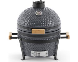 Landmann Kamado 16 inch Grijs Grilloppervlak ⌀ 35,5 cm - Met pizzasteen en Elevator - Met thermometer - Met onderstel en handgrepen - Dubbelwandig & geïsoleerd - BBQ Egg - Dekselthermometer - Kamado bbq - BBQ kamado - Tafelmodel