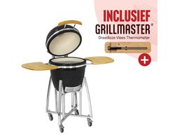 LIVIN' Kamado 18 Inch - Kamadobarbecues - Kamado bbq - Kamado houtskool - Kamadobarbecues - Houtskoolbarbecues - Keramisch - Inclusief onderstel - Hoge Kwaliteit Keramiek - Inclusief Thermometer - Zwart