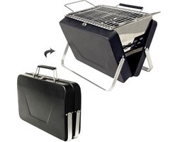 MikaMax Koffer BBQ - Houtskool BBQ - Mini Barbecue - Mat Zwart - Incl. Rooster - Grill Grootte 25 x 18 cm - Totaal Grootte 30 x 7,5 x 22,5 cm