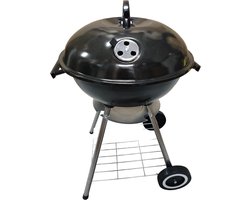 Premfy Luxe Kogelbarbecue - Houtskoolbarbecue - Ronde Barbecue op Wielen - 46x76 cm - Instelbaar Luchtrooster - Grilloppervlak Ø 45 cm - Met As Vanger - BBQ Grill - Kettle - Zwart