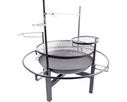 RedFire – Cowboy Fire Pit Grill – Grijs - Staal - Multifunctionele BBQ en Vuurschaal– BBQ – Barbecue - Stevig staal – Inclusief Rotisseriekit - Verchroomde barbecue grill – Terrasverwarming