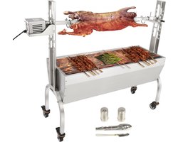 speenvarkensgrill lamsgrill 117 cm, 41 kg RVS rotisserie 4-traps in hoogte verstelbaar, 50 W 2 in 1 BBQ rotisserie grill incl. kruidenpotje & reinigingsborstel & handvat elektrische grill verplaatsbaar