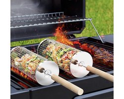 Stellar Rollende grillmandenset - Grillset - Rolling Grilling mand - Grillnet - Grillmand - Roestvrij staal - Barbecue accessoires