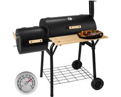 tectake® - 3-in-1 buitengrill, Rookoven met thermometeraccessoires, Houtskoolgrill, BBQ-grill, Rookoven voor vlees, Mobiele barbecuetrolley met luchtregeling