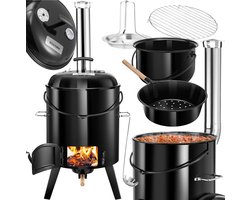 tectake - Goulashkanon - 17 l - 5-in-1 barbecue - Incl. accessoires - Goulashketel - Soepketel - Geëmailleerd - Houtoven - Kookpot - Buitenkeuken