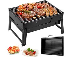 Uten Opvouwbare Smoker Barbecue - Tafel Barbecue - Houtskoolbarbecue - Camping bbq - BBQ Grill - Grilloppervlak (L x B) 35 x 27 cm - Zwart