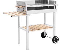 vidaXL Trolleybarbecue met 2 schappen houtskool XXL roestvrij staal