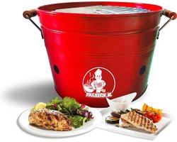 Vikkieerin.nl - Draagbare Emmer Houtskool BBQ - Ø38 cm - rood - Compacte Barbecue om mee te nemen