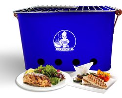 Vikkieerin.nl - Draagbare Houtskool BBQ - rechthoekig - blauw - Compacte Barbecue om mee te nemen