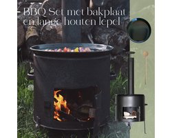 VUUR LAB.® BBQ Buiten kookkachel-set Ø36 met bakplaat en houten lepel