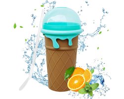 500 ml slushy maker siliconen magische slush-ijsbeker om te kneden met 2-in-1 rietje en lepel - knijpbeker voor doe-het-zelf dranken smoothies zelfgemaakte milkshake - bruin Slush puppy machine