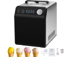 Compressor-ijsmachine IJsmachine 2 l, 180 W Frozen Yoghurt Maker IJsmachine 3 standen Yoghurtmachine Huishoudelijke draagbare ijsmachine Sorbet Gelato Geluidsarm Zwart Elektrisch