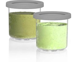 Extra pintcontainers-potten compatibel met Ninja Creami NC300UK NC300 NC301 NC299AMZ-serie (2 stuks - grijs-transparant) - Vervangende kuipen en deksels