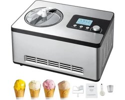 FIBILA Automatische Ijsmachine met Ingebouwde Compressor - Ijsmaker zonder Voorvriezen - Sorbet maker - Yoghurtmaker - 2 Liter Capaciteit - LCD Display - 180W Vermogen - Geluidsarm, Eenvoudige Bediening - Recepten Inbegrepen