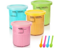 Ijsblokjeshouder 4 stuks ijscontainers desserttubs ijsbakjes met deksel en 4 lepels - Vaatwasmachinebestendig - Geniet van gelato sorbets milkshakes