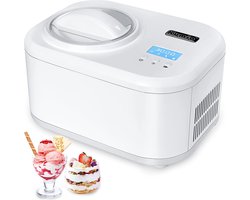 Professionele IJsmachine Zelfvriezend - 1L Kom - IJsmaker met Compressor - Yoghurtijsmaker met LCD Display - Timer - Doorzichtig - Wit