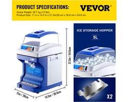 Shoppee Ijscrucher - Ice crusher - 120/200Kg/H Elektrische Ijs Scheerapparaat- Tak Crusher - Chopper Smoothie Blender - Granizing Machine Shredder - Sneeuw Cone Cubes Maker