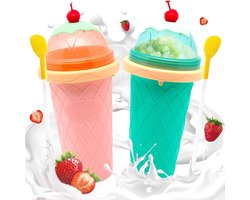 Slush Cup 2-delige set - Slushy maker glas 500 ml - Instant graniet knijpbeker - Siliconen rietje en lepel - Zomercadeau voor kinderen - Groen poeder