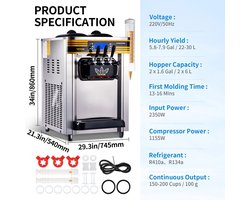 Softijs Machine - IJs Machine - Softijs Maker - Professionele Softijsmachine - 22-30L/H - 2350W
