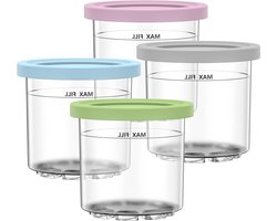 Vervanging Containers voor Ninja Creami Pints en Deksels - 4 Pack 16oz Cup Compatibel met NC301 NC300 NC299AMZ Serie - IJsmachine BPA Vrij Vaatwasmachinebestendig Lekvrij