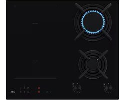 AEG HF704163NB | Gas+Inductiekookplaat | 2 gaspitten | 2 inductiezones | 59 cm | StepPower | Bridge-Functie