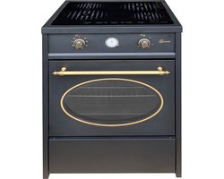 GURARI fornuis GCH E 612 BL r, Retro Inductie 60 cm/Retro Range Coocker / 60 L/Zwart / 8 functies/Hete lucht/Grill / 4 kookzones