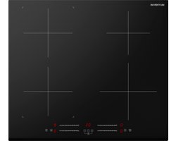 Inventum IKI6035 - Inbouw inductie kookplaat - 60 cm - 4 kookzones - Bridgefunctie - 1- of 2-fase - Facetrand voorzijde - Zwart