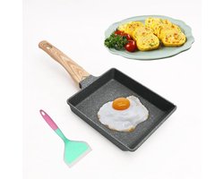 Japanse omeletpan met antiaanbaklaag - rechthoekige Tamago pan voor gasfornuis en inductiekookplaat - zwart