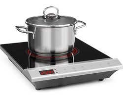 Klarstein Mistercook Kookplaat - Infrarood - Keramische - 2000 Watt - 8 Vermogen- En Temperatuurstanden - LED Display - Uitschakeltimer - Kinderslot - Oververhittingsbeveiliging - Temperaturen Van 90 tot 650 °C - Deactiveringstimer - Zilver