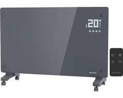 Auronic Elektrische Kachel – Convectorkachel met Thermostaat en Afstandsbediening - Glazen Paneelverwarming - 2000W Heater - Grijs